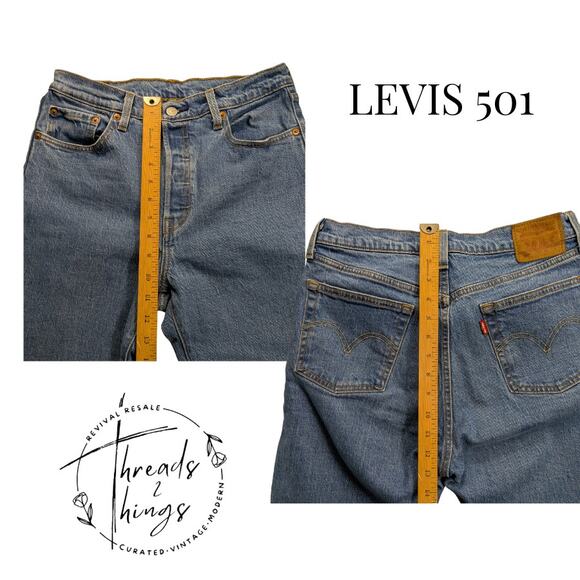 LEVIS 501 Premium Denim Jeans BIG E Red Tag Leather Vintage Button Fly 90's Y2K - Picture 7 of 9